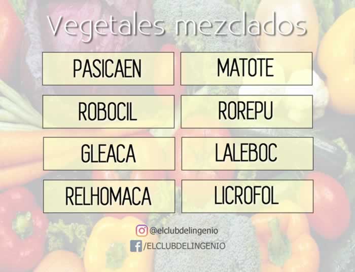 Encuentra los nombres de estos vegetales desordenados