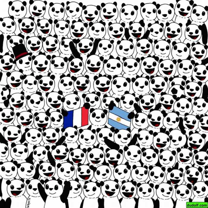 Una pelota de fútbol escondida entre pandas