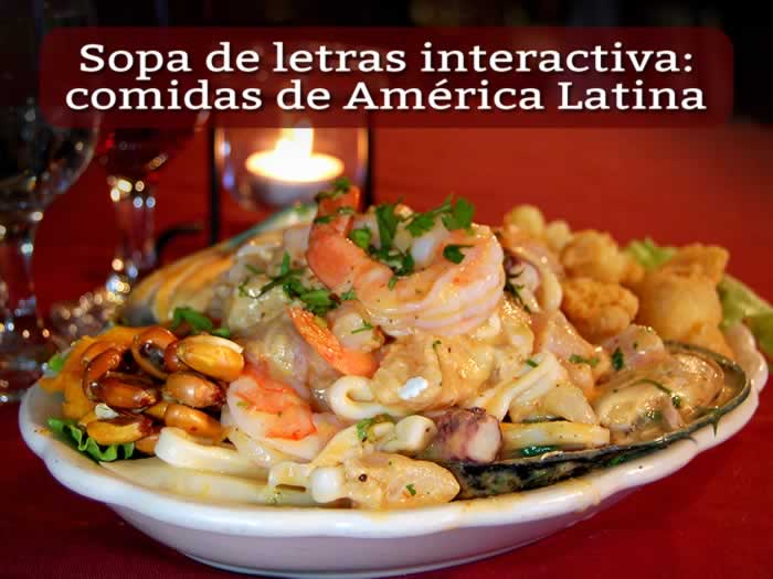 Sopa de letras interactiva: comidas de América Latina