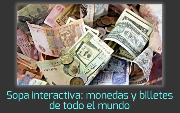 Sopa de letras interactiva: monedas y billetes de todo el mundo