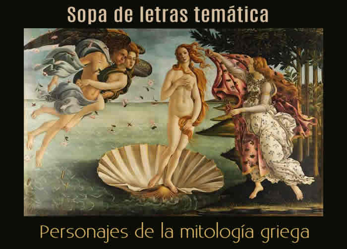 Sopa de letras interactiva temática: personajes de la mitología griega